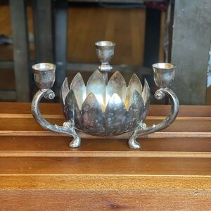 Vintage Leonard Silver Plate Triple Cup Candle Holder